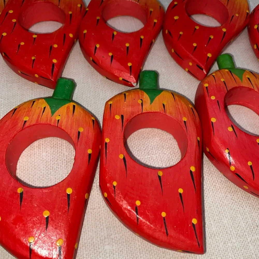 Vintage Wooden‎ Strawberry Napkin Rings Set (10)